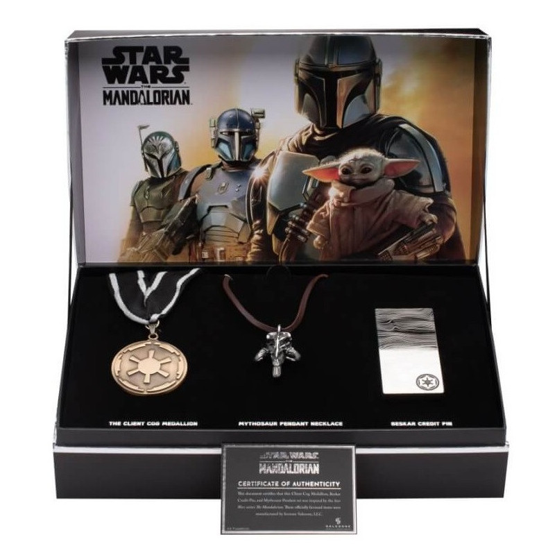 Star Wars : The Mandalorian - Coffret Pendentif Mythosaure, Médaille Empire et Pins Beskar