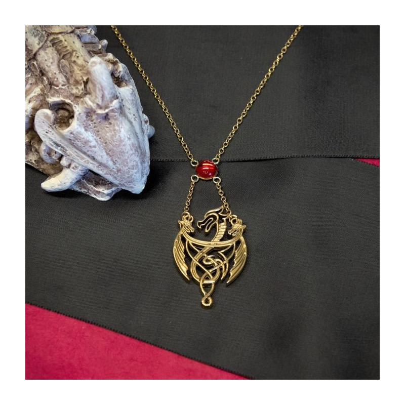 Game of Thrones : House of the Dragon - Collier pendentif 3 dragons avec pierre