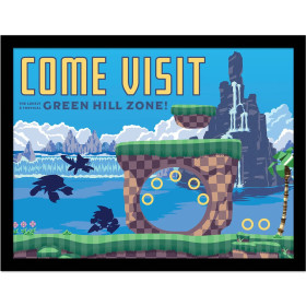 Sonic - poster encadré Come Visit Green Hill Zone (30 x 40 cm)