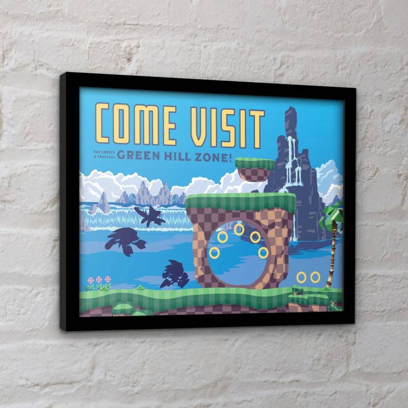 Sonic - poster encadré Come Visit Green Hill Zone (30 x 40 cm)