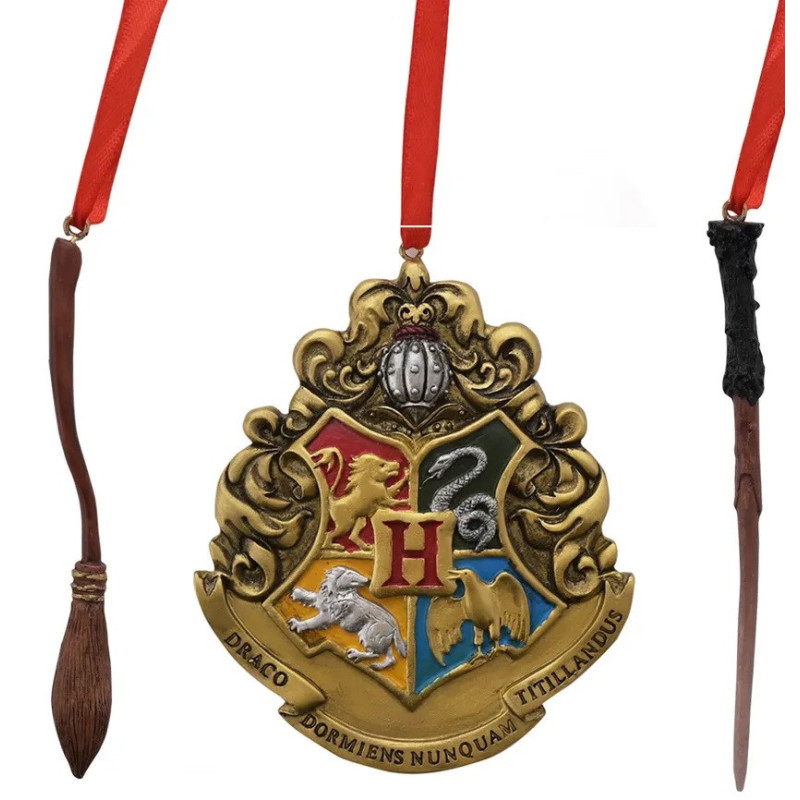 Harry Potter - Set de 3 ornements de sapin en résine Wand, Crest & Broom