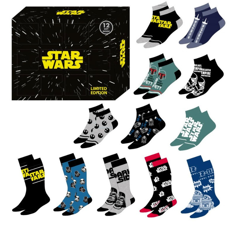 Star Wars - Calendrier de l'avent 12 jours / 12 paires de chaussettes 40/46