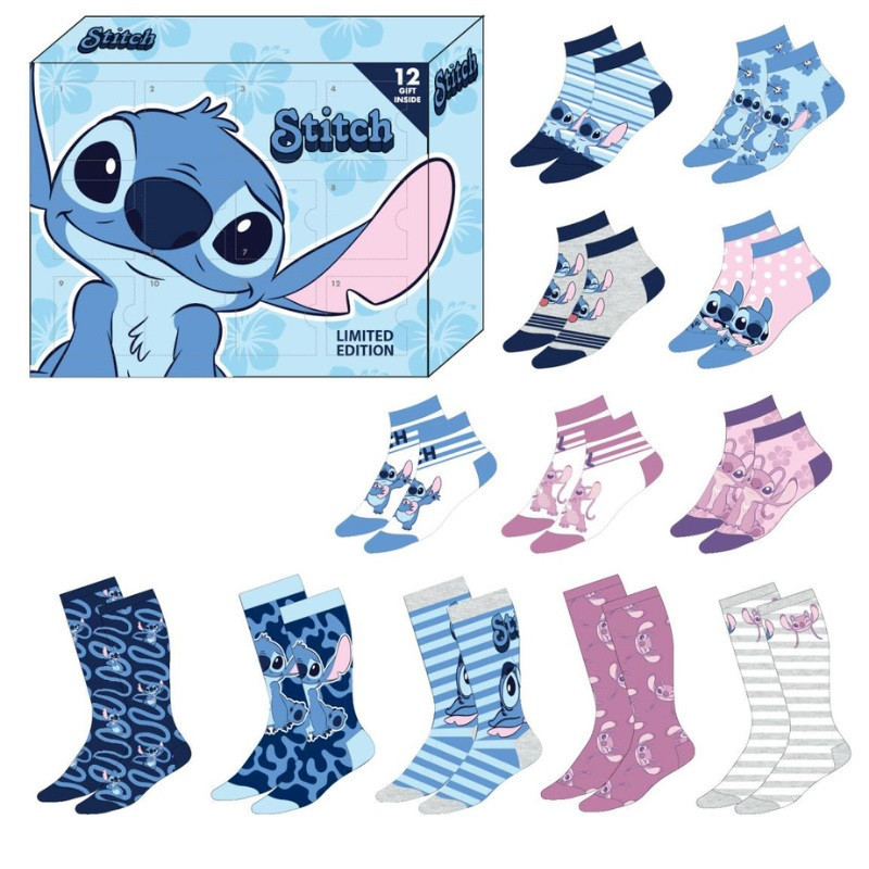 Disney : Lilo & Stitch - Calendrier de l'avent 12 jours / 12 paires de chaussettes 35/41