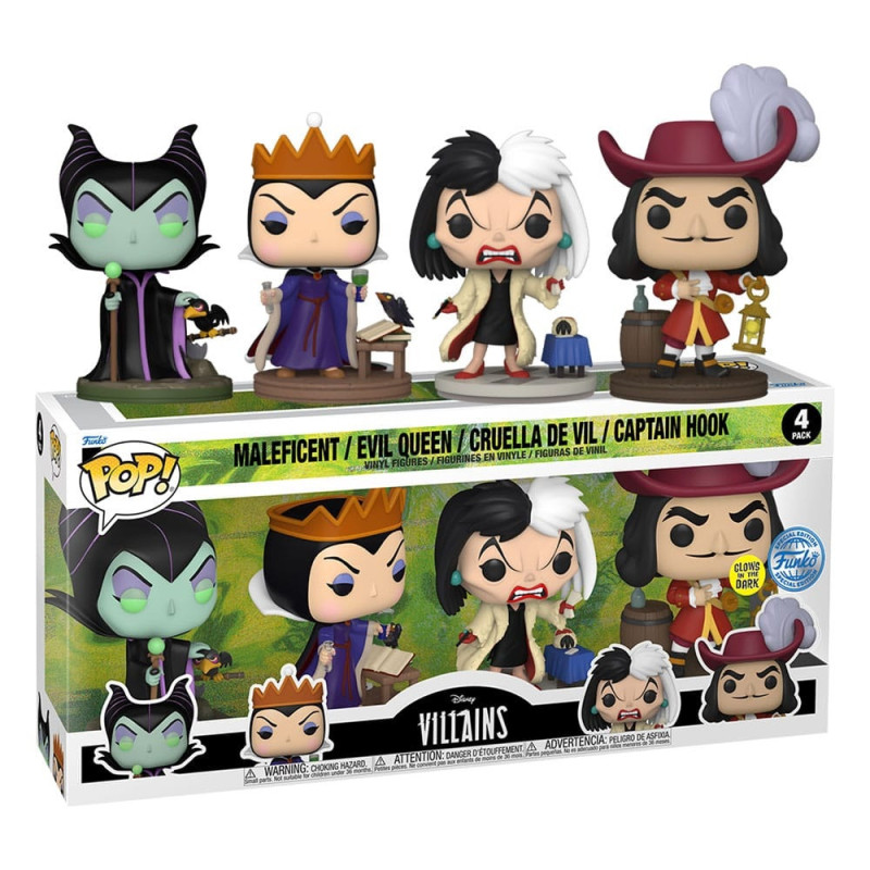 Disney - Pop! Villains - 4-Pack Maleficent, Cruella, Hook, Evil Queen GITD