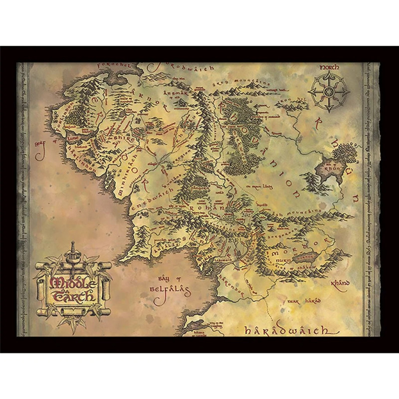 Lord of the Rings - poster encadré Middle Earth Map (30 x 40 cm)