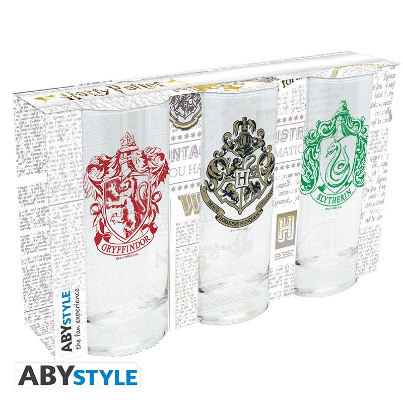 Harry Potter - Set de 3 verres Gryffindor, Slytherin & Hogwarts