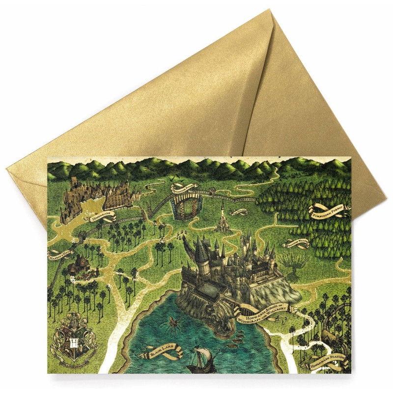 Harry Potter - Carte de voeux métallisée Hogwarts Map