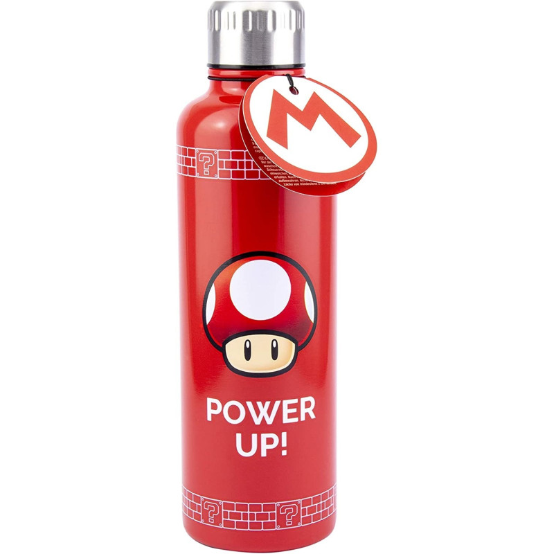 Super Mario - Bouteille gourde métallique Champignon rouge Power
