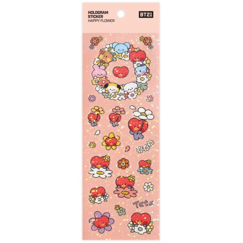 BT21 - Planche de stickers hologram Happy Flowers : Tata